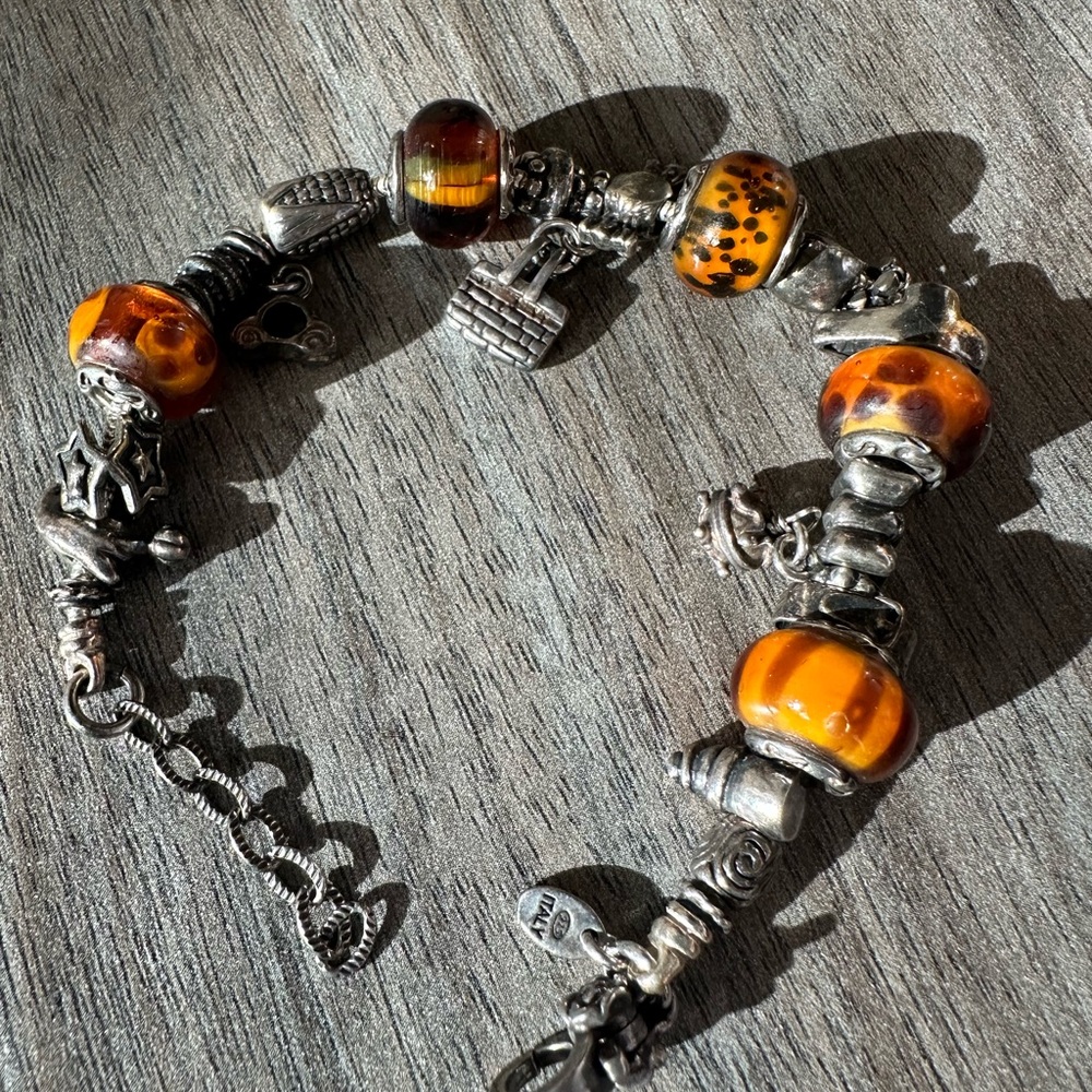 Silver .925 Italy Beaded Charm Bracelet